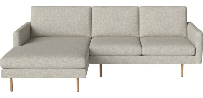 Scandinavia Remix 3-zitsbank met chaise longue links Scandinavia Remix van BOLIA in Nantes – Soepel weefsel, Sand, 17 cm geolied eiken – productfoto