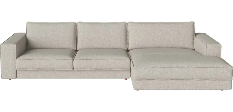 Noora 2 modules met grote chaise longue 350 x 190/127 cm - rechts Noora van BOLIA in Nantes – Soepel weefsel, Sand, Geolied eiken, Massief – productfoto