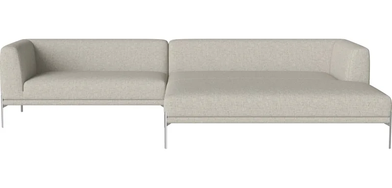 Caisa Lange Hoekmodule met loungehoek – rechts Caisa by BOLIA in Nantes – Soepel weefsel, Sand, Geborsteld staal – product photo