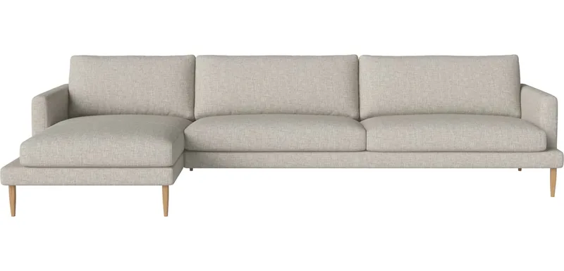 Veneda 3,5-zitsbank met chaise longue - links Veneda by BOLIA in Nantes – Soepel weefsel, Sand, Geolied eiken, Massief – product photo