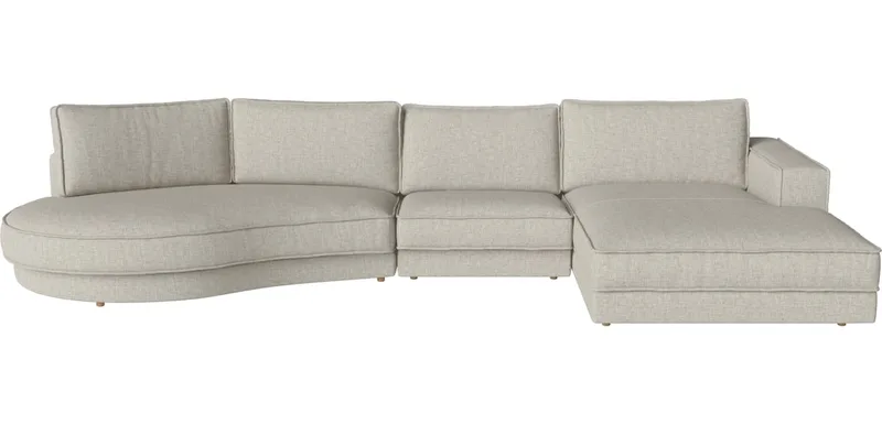 Noora 3 Modules m. chaise longue klein – rechts – open-end afgerond klein – links Noora by BOLIA in Nantes – Soepel weefsel, Sand, Geolied eiken, Massief – product photo