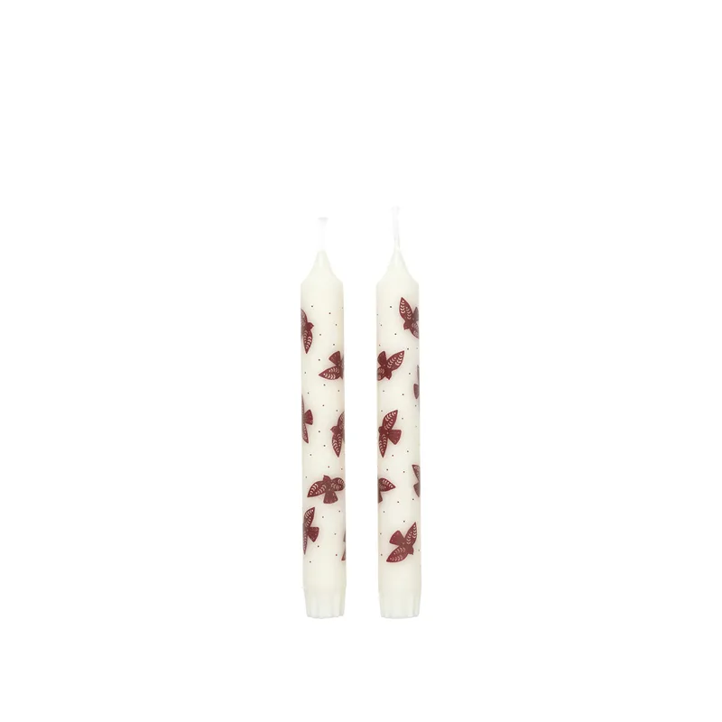 Saga Taper Candle with Print Bird by Broste Copenhagen – product photo