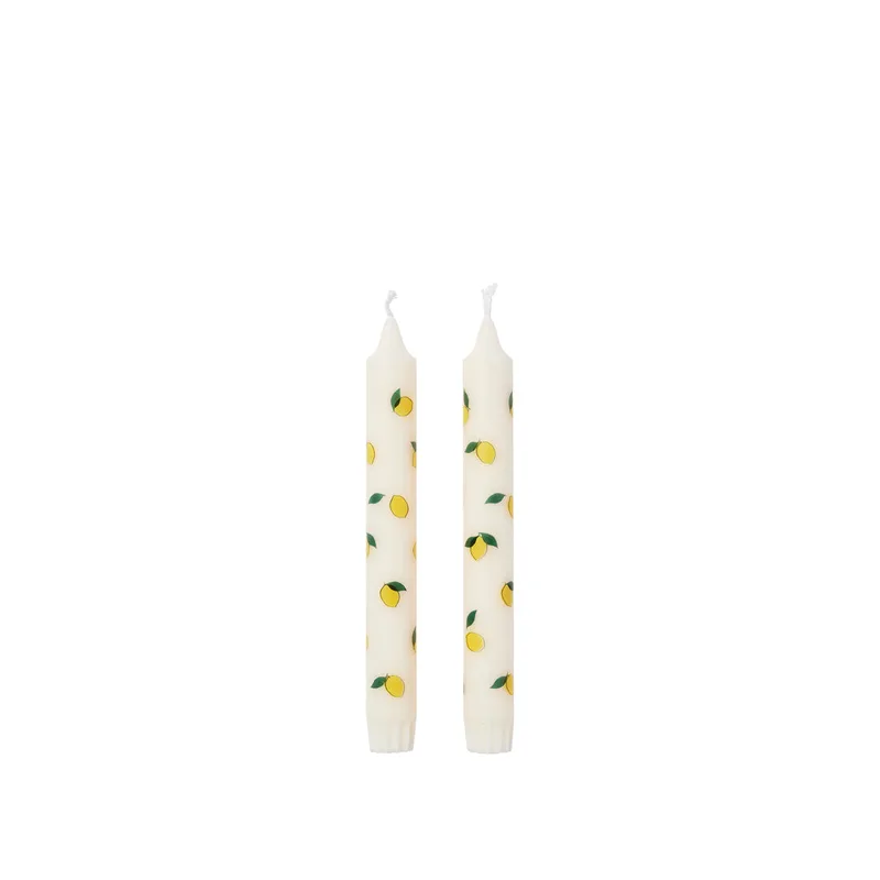 Lemon Taper Candle with Print by Broste Copenhagen – product photo