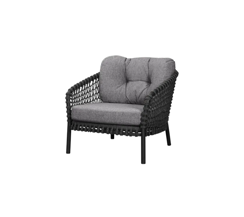 Ocean large lounge chair van Cane-line in Dark grey, round open Soft Rope, Dark grey, Wove w/QuickDry & Airflow – productfoto