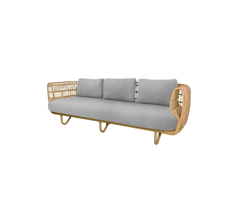 Nest 3-seater sofa by Cane-line in Natural, medium round sticks rattan, Light grey, Ambience – product photo