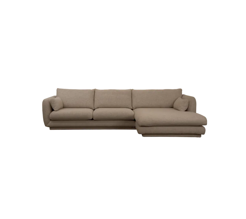 Bloom 2-seater sofa with chaise longue, left and plinth by Cane-line in Taupe, Flair/Kimi – product photo