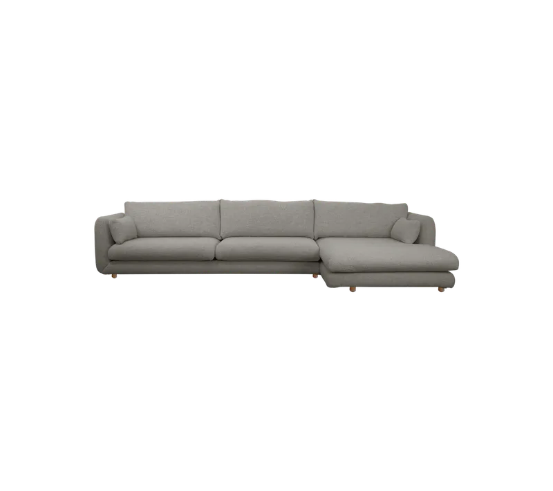 Bloom 3-seater sofa with chaise longue, left and teak legs van Cane-line in Grey, Essence – productfoto