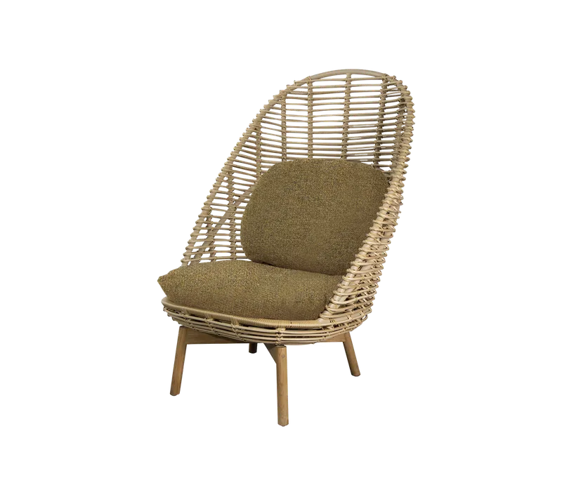 Hive highback chair by Cane-line in Natural, large round sticks Weave w/teak, Turmeric yellow, Rise w/QuickDry & Airflow, None – product photo