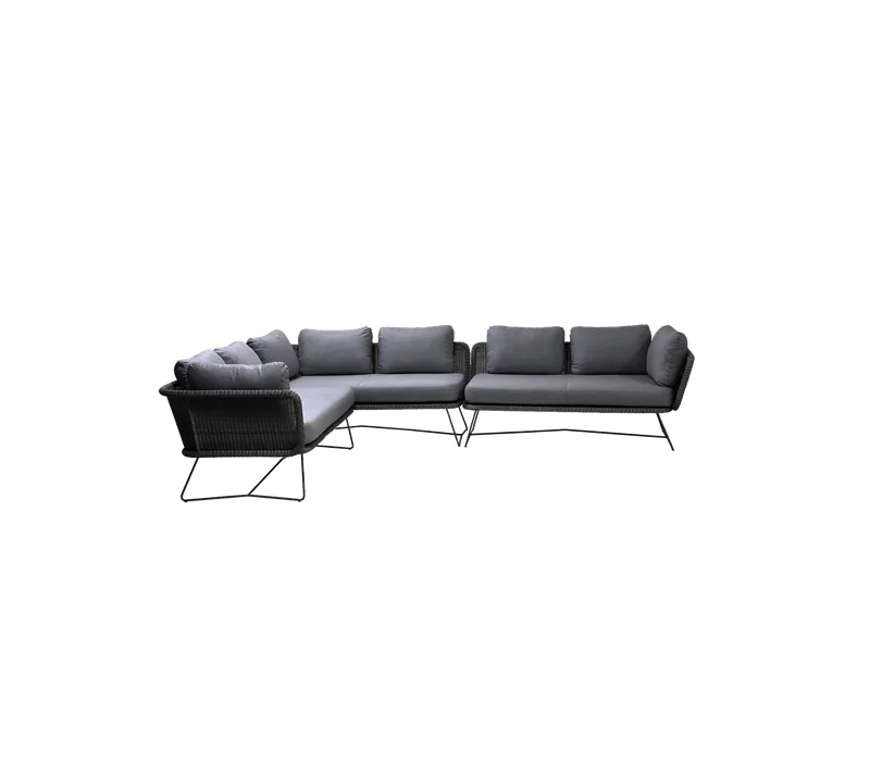 Horizon modular corner sofa - 3 modules van Cane-line in Black, small round Weave incl. grey Natté w/QuickDry & Airflow – productfoto