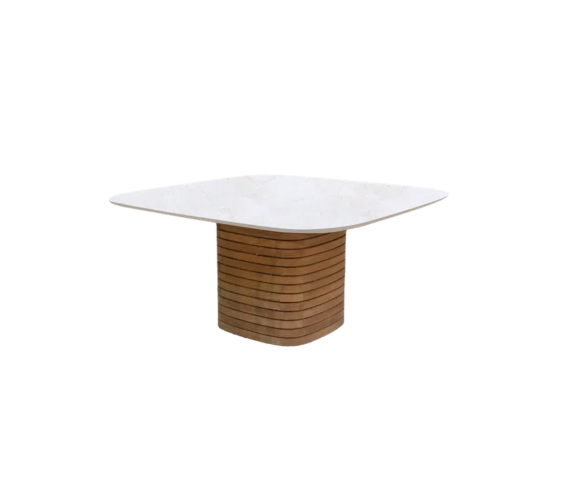 Mellow dining table, square von Cane-line in Teak, Travertine look, Ceramic w/rounded corners – Produktfoto