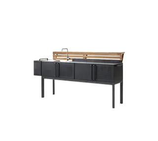 Drop kitchen module, main, incl. 3 shelves by Cane-line in Lava grey, aluminium, Stainless steel, Teak bar – product photo 3 of 3