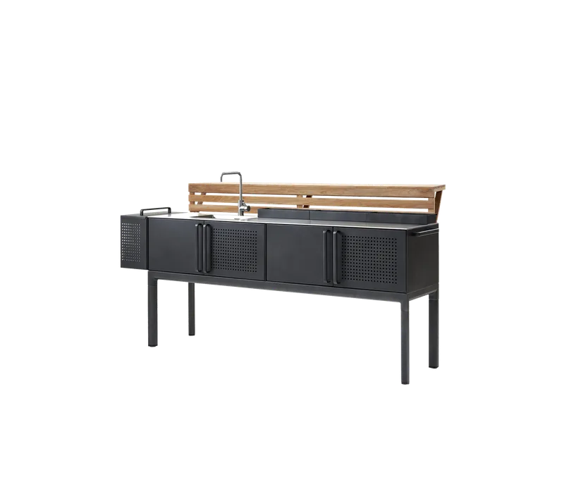 Drop kitchen module, main, incl. 3 shelves by Cane-line in Lava grey, aluminium, Stainless steel, Teak bar – product photo 3 of 3
