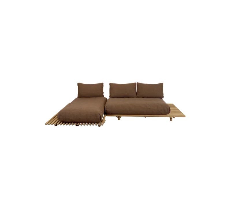 Sticks platform, sofa w/chaise lounge by Cane-line in Teak incl. umber brown Rise w/QuickDry & Airflow – product photo