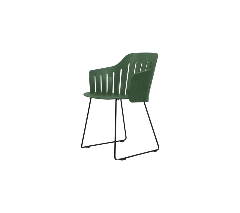 Choice chair with sled legs by Cane-line in Dark green, polypropylene, up to 98% recycled, Black, steel, sledge, indoor – product photo