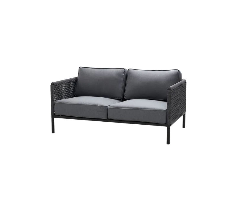 Encore 2-seater sofa by Cane-line in Lava grey aluminium/dark grey medium flat Soft Rope w/grey AirTouch incl. QuickDry & Airflow – product photo