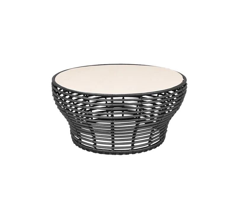 Basket coffee table, large van Cane-line in Graphite, braid Weave, Travertine look, Ceramic – productfoto