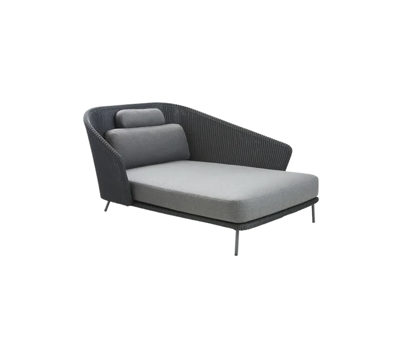 Mega daybed, left von Cane-line in Graphite, small round Weave incl. grey AirTouch w/QuickDry & Airflow – Produktfoto