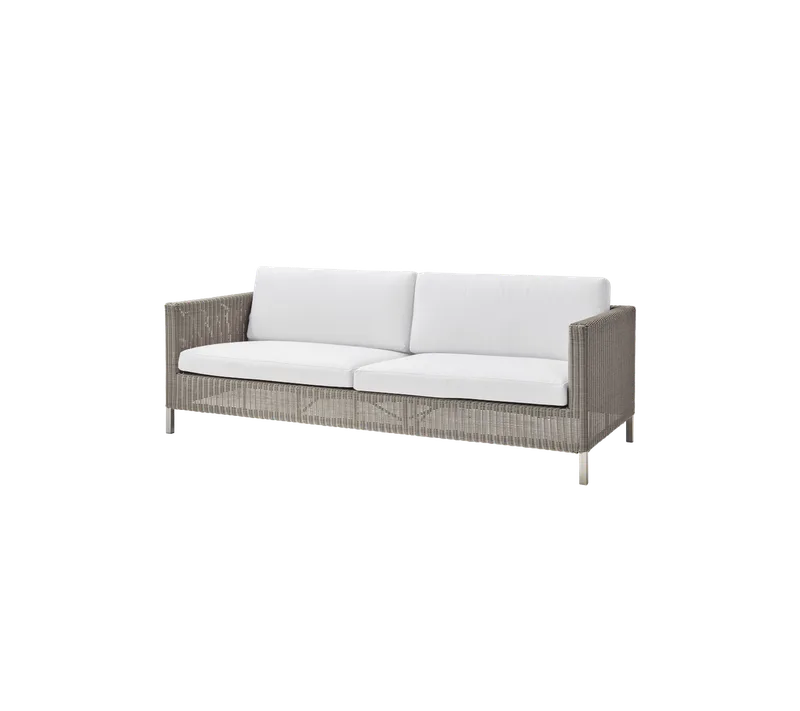 Connect 3-seater sofa by Cane-line in Taupe, large round Weave, White, Natté w/QuickDry & Airflow – product photo