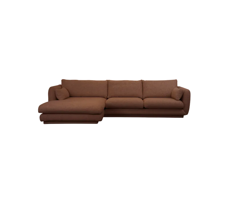 Bloom 2-seater sofa with chaise longue, right and plinth van Cane-line in Desert red, Emmi – productfoto