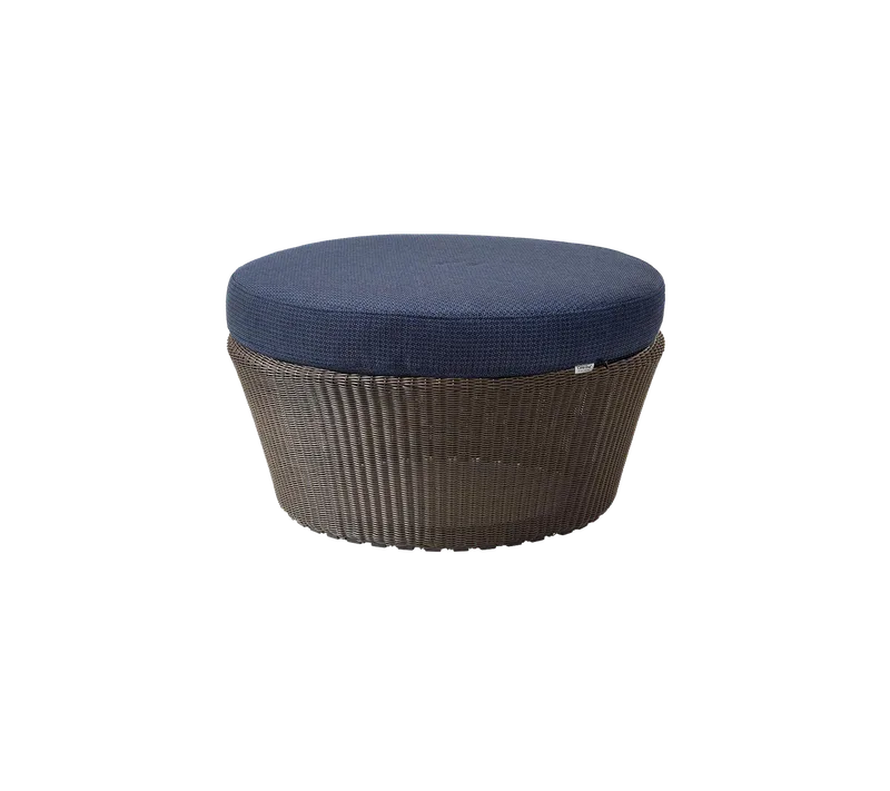 Kingston footstool, large van Cane-line in Mocca, small round Weave, Blue, Link w/QuickDry & Airflow – productfoto
