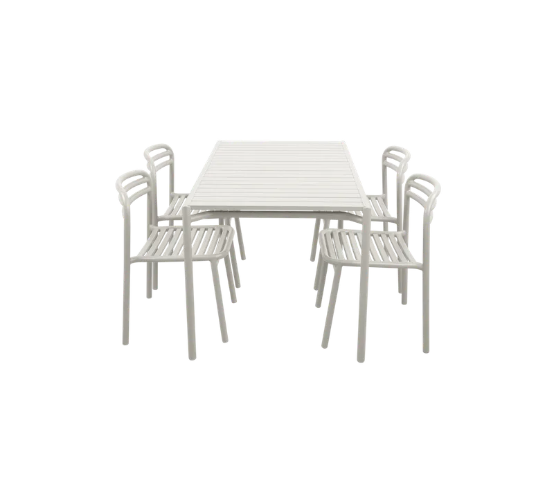 Bliss dining table rect. incl. 4 Bliss chairs von Cane-line in Sand, Aluminium – Produktfoto