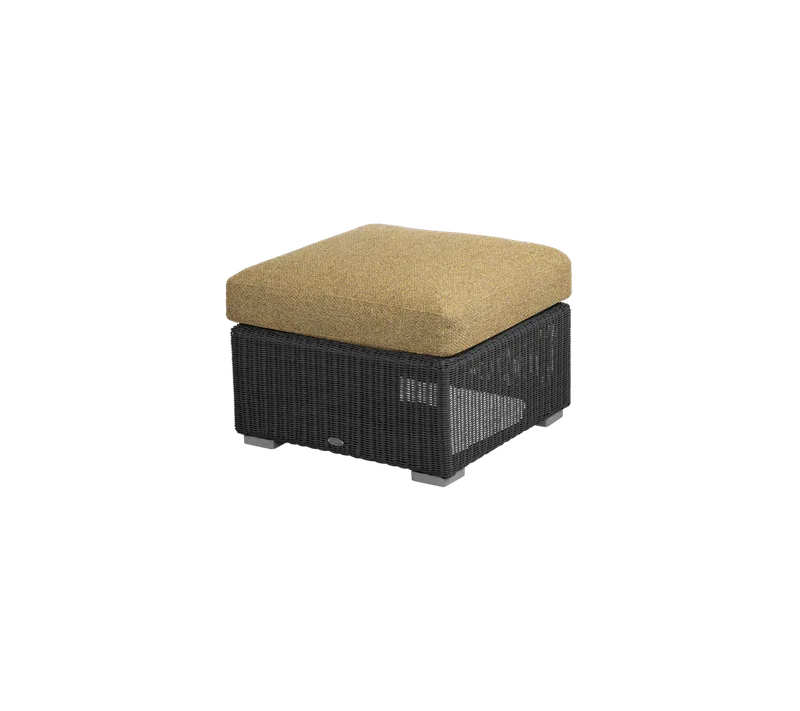 Chester footstool/coffee table by Cane-line in Graphite, large round Weave, Turmeric yellow, Rise w/QuickDry & Airflow – product photo