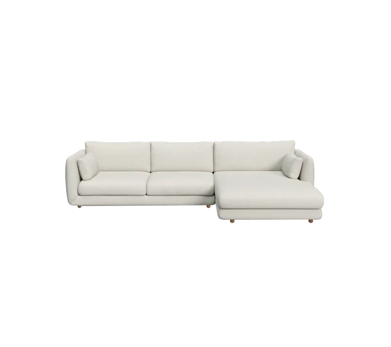 Bloom 2-seater sofa with chaise longue, left and teak legs van Cane-line in Sand, Lola – productfoto