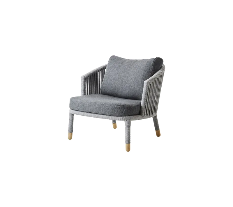 Moments lounge chair von Cane-line in Grey, string open Soft Rope incl. grey AirTouch w/QuickDry & Airflow – Produktfoto