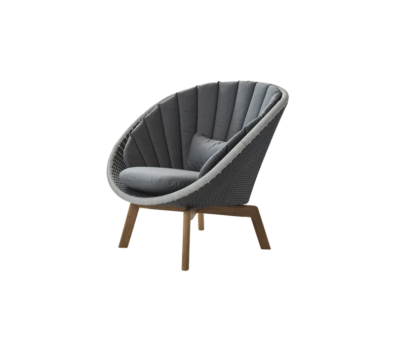 Peacock lounge chair de Cane-line en Grey/light grey, small flat peel Weave w/teak, Grey, Natté w/QuickDry & Airflow – photo du produit 2 sur 2