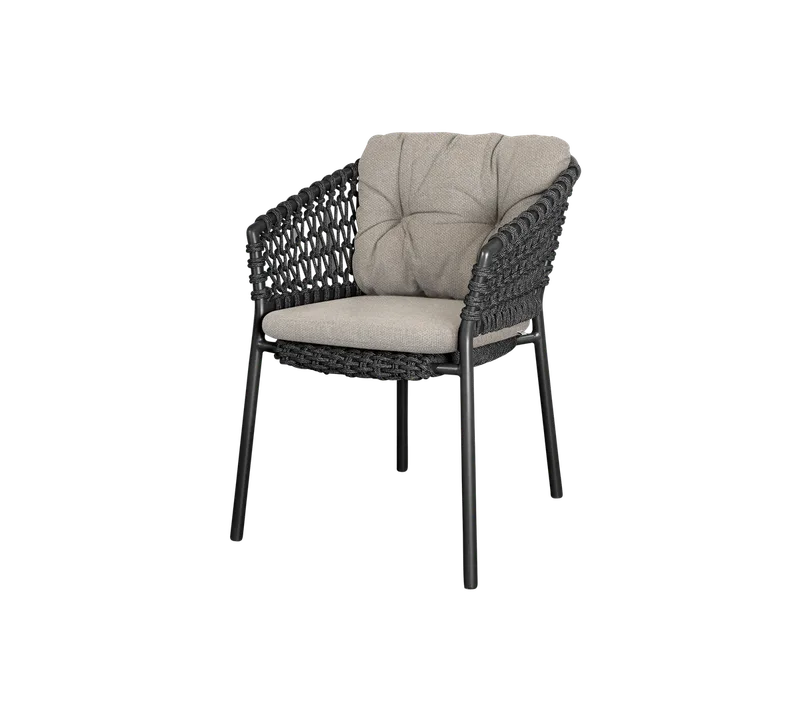 Ocean chair by Cane-line in Dark grey, round open Soft Rope, Light brown, Rise – product photo