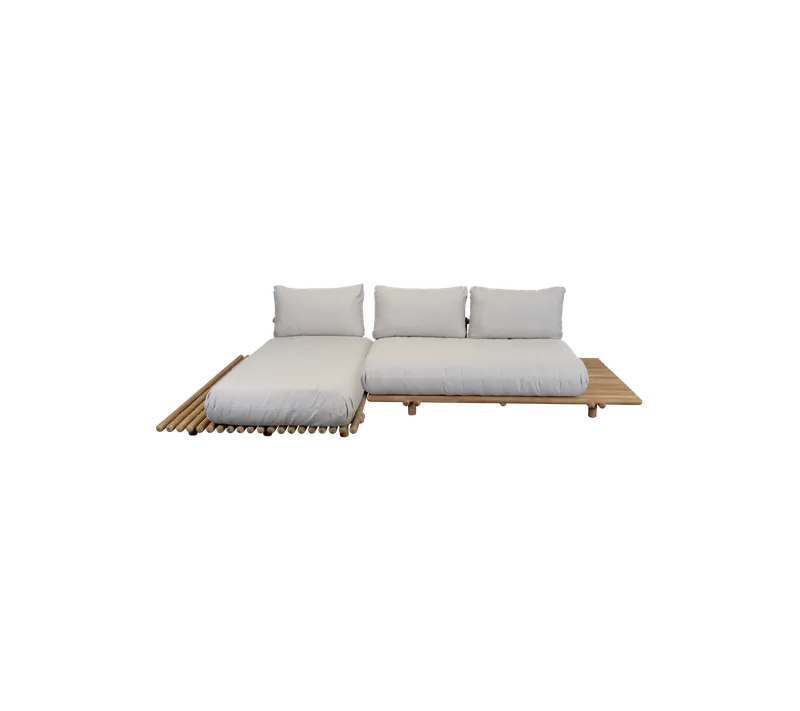 Sticks platform, sofa w/chaise lounge by Cane-line in Teak incl. sand Natté w/QuickDry & Airflow – product photo