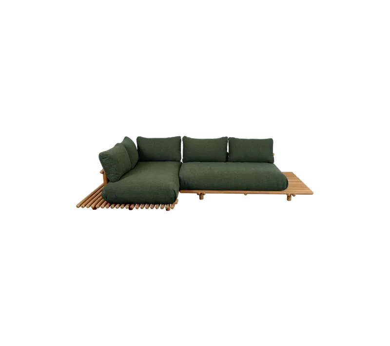 Sticks platform, corner sofa de Cane-line en Teak incl. dark green Rise w/QuickDry & Airflow – photo du produit