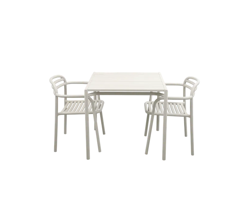 Bliss dining table incl. 2 Bliss armchairs by Cane-line in Sand, Aluminium – product photo