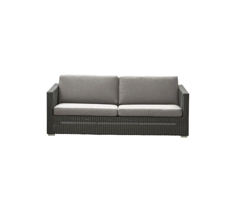 Chester 3-seater sofa van Cane-line in Graphite, large round Weave, Taupe, Natté w/QuickDry & Airflow – productfoto