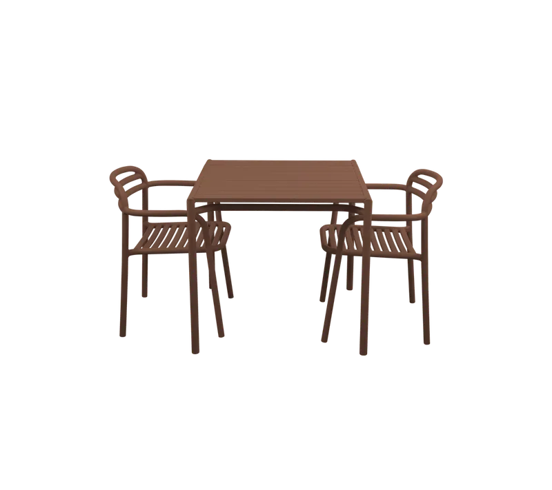 Bliss dining table incl. 2 Bliss armchairs by Cane-line in Desert red, aluminium – product photo