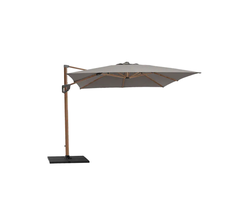 Hyde luxe tilt parasol, 3x3 m van Cane-line in Aluminium w/Taupe fabric, wood look, Grey, concrete – productfoto