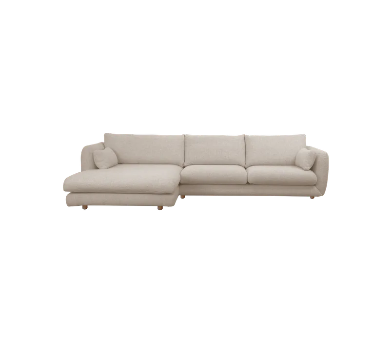 Bloom 2-seater sofa with chaise longue, right and teak legs von Cane-line in Sand, Emmi – Produktfoto