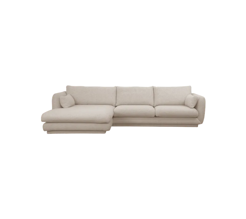 Bloom 2-seater sofa with chaise longue, right and plinth by Cane-line in Sand, Emmi – product photo