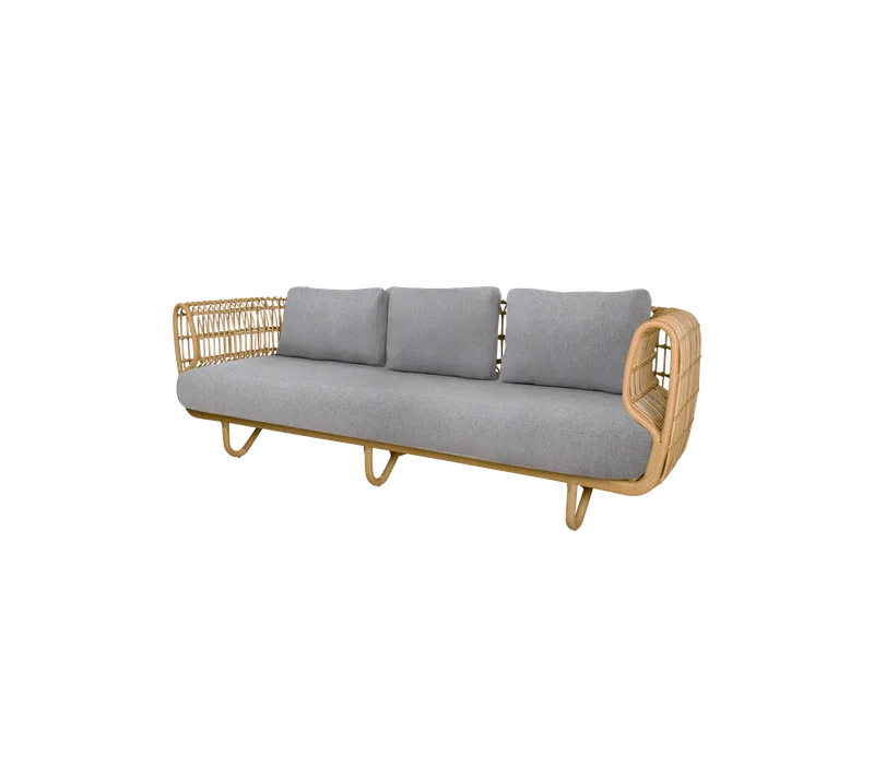 Nest 3-seater sofa by Cane-line in Natural, medium round sticks rattan, Light grey, Essence – product photo