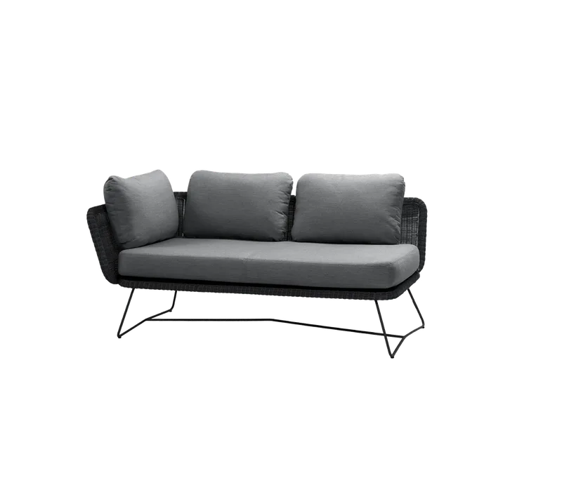 Horizon 2-seater sofa, right module van Cane-line in Black, small round Weave incl. grey Natté w/QuickDry & Airflow – productfoto