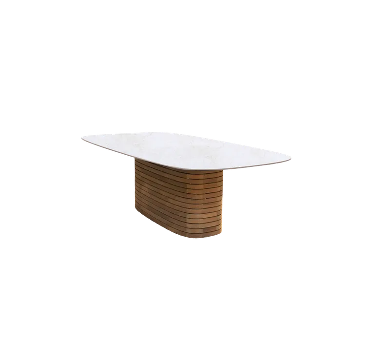 Mellow dining table, oval - large by Cane-line in Teak, Travertine look, Ceramic w/rounded corners – product photo