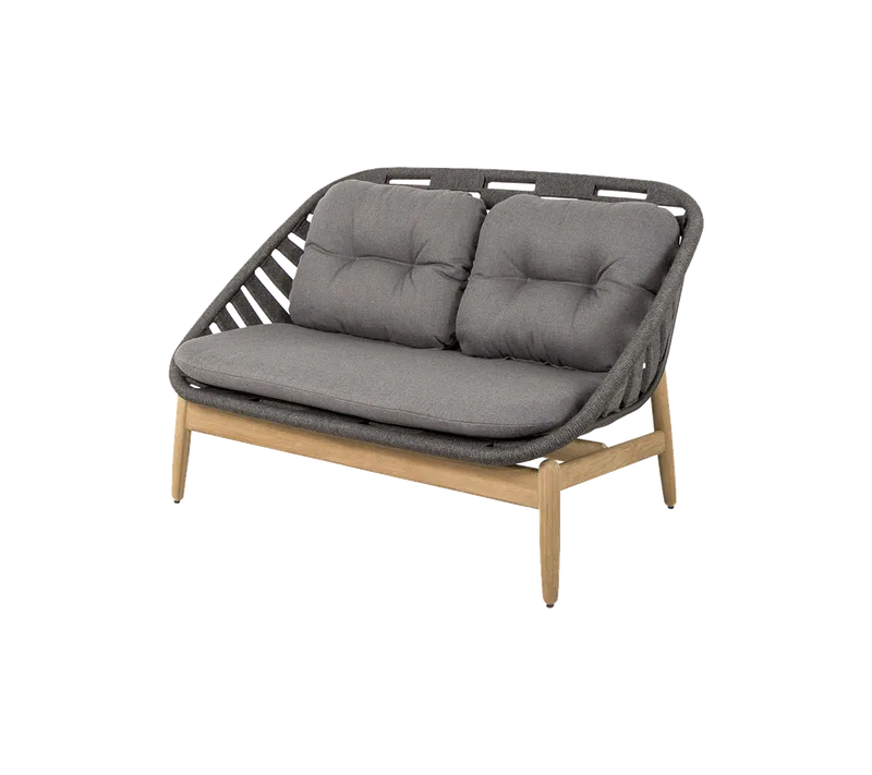 Strington 2-seater sofa by Cane-line in Dark grey, zone Soft Rope w/teak incl. grey AirTouch w/QuickDry & Airflow – product photo