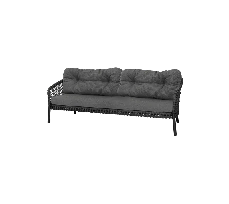 Ocean large 3-seater sofa by Cane-line in Dark grey, round open Soft Rope, Grey, AirTouch w/QuickDry & Airflow – product photo