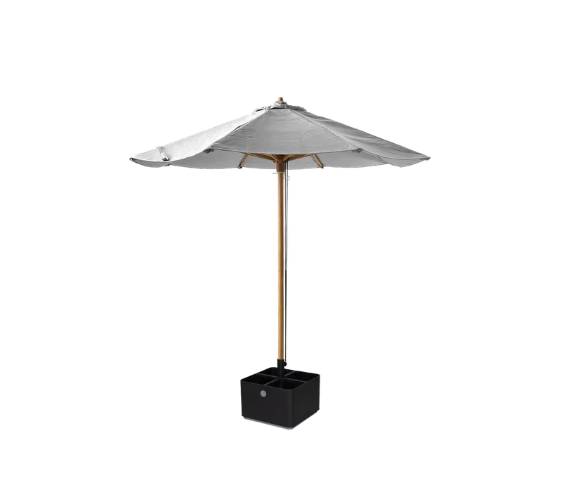 Classic parasol w/pulley system, dia. 2,4 m by Cane-line in Teak/100% solution dyed polyester 280g/m2, Lava grey/light grey, aluminium – product photo