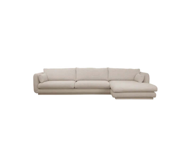 Bloom 3-seater sofa with chaise longue, left and plinth van Cane-line in Sand, Emmi – productfoto