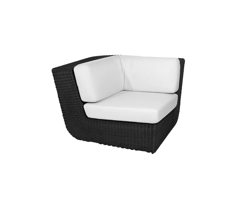 Savannah corner module by Cane-line in Black, large round Weave, White, Natté w/QuickDry & Airflow – product photo