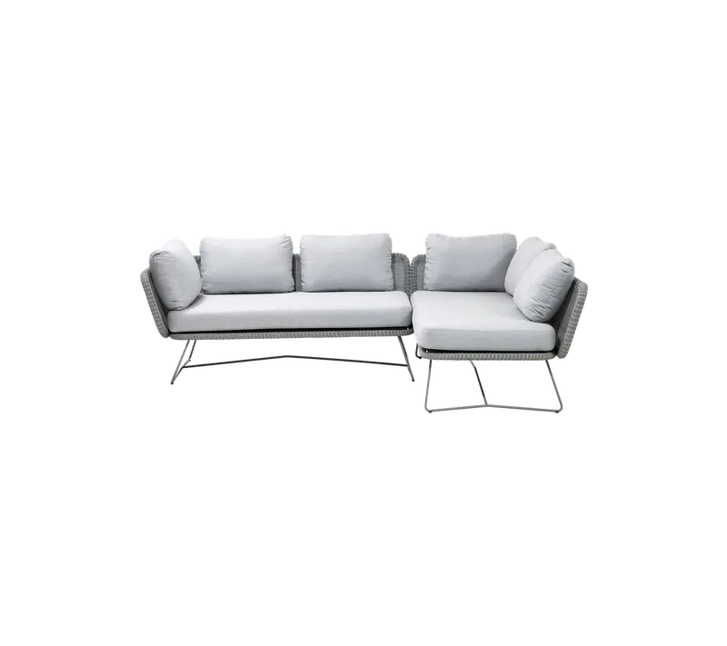 Horizon modular corner sofa - 2 modules by Cane-line in Light grey, small round Weave incl. light grey Natté w/QuickDry & Airflow – product photo