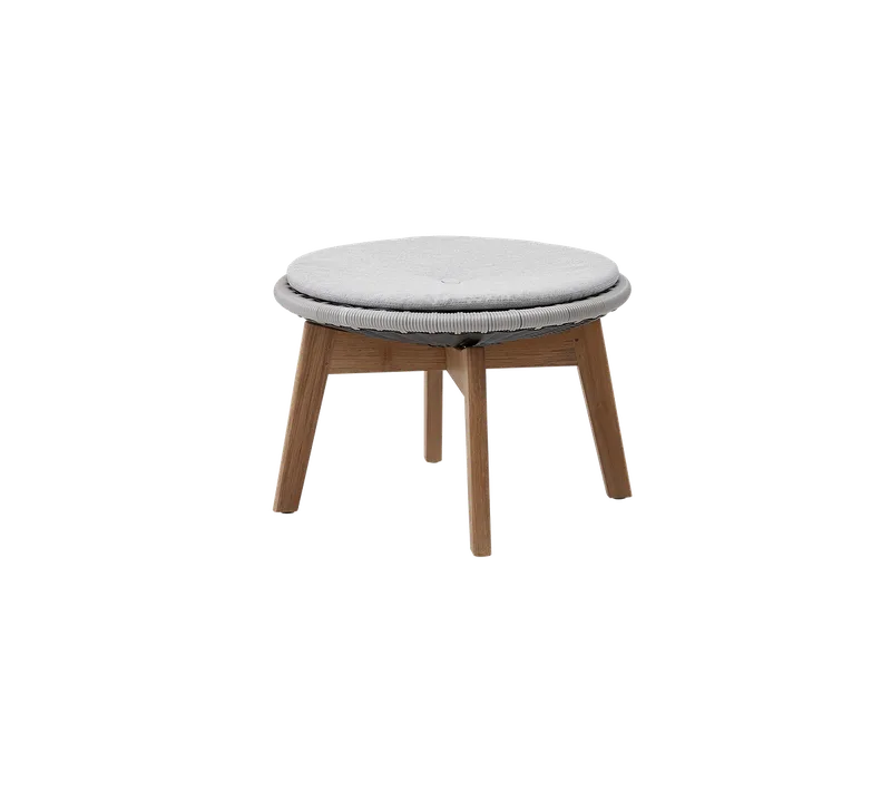 Peacock side table/footstool by Cane-line in Grey/light grey, small flat peel Weave w/teak, Light grey, Natté w/QuickDry & Airflow – product photo