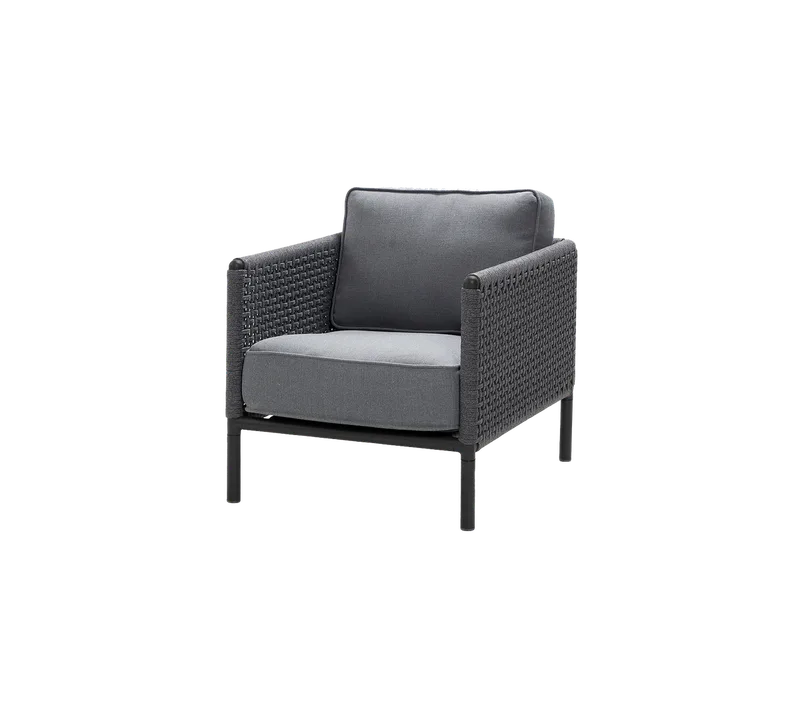 Encore lounge chair by Cane-line in Lava grey aluminium/dark grey medium flat Soft Rope w/grey AirTouch incl. QuickDry & Airflow – product photo