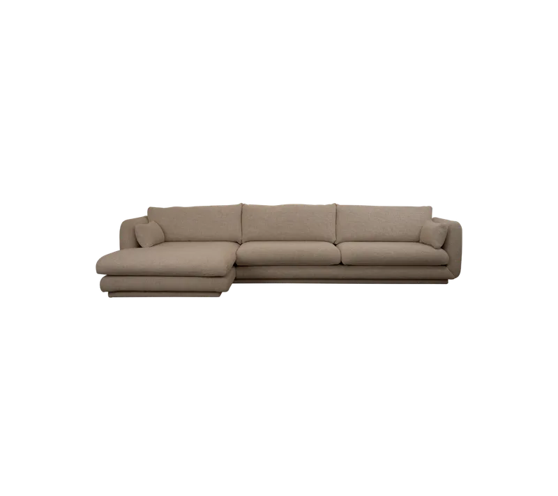 Bloom 3-seater sofa with chaise longue, right and plinth van Cane-line in Taupe, Flair/Kimi – productfoto